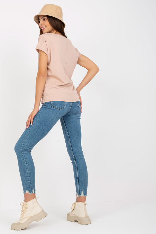 Béžové dámské basic tričko s krátkým...