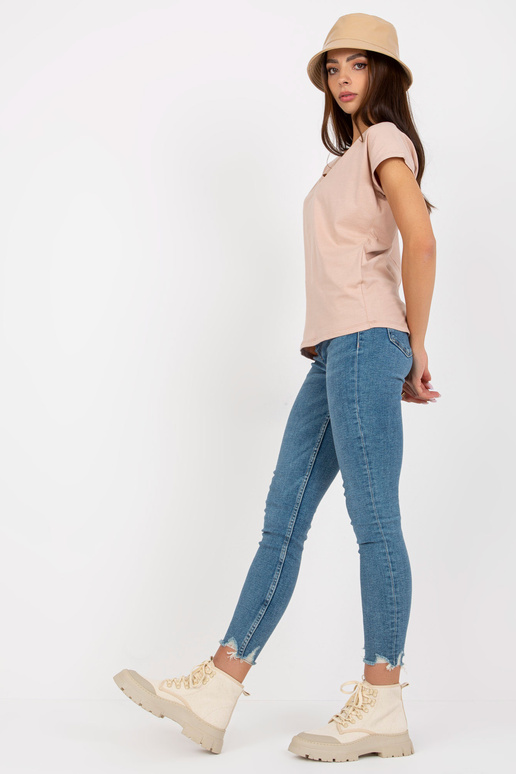 Béžové dámské basic tričko s krátkým...