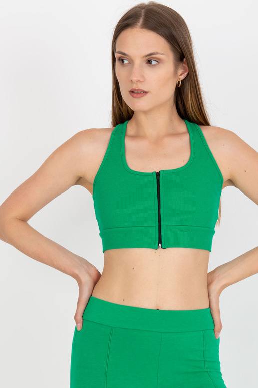 Zelený žebrovaný crop top basic z...