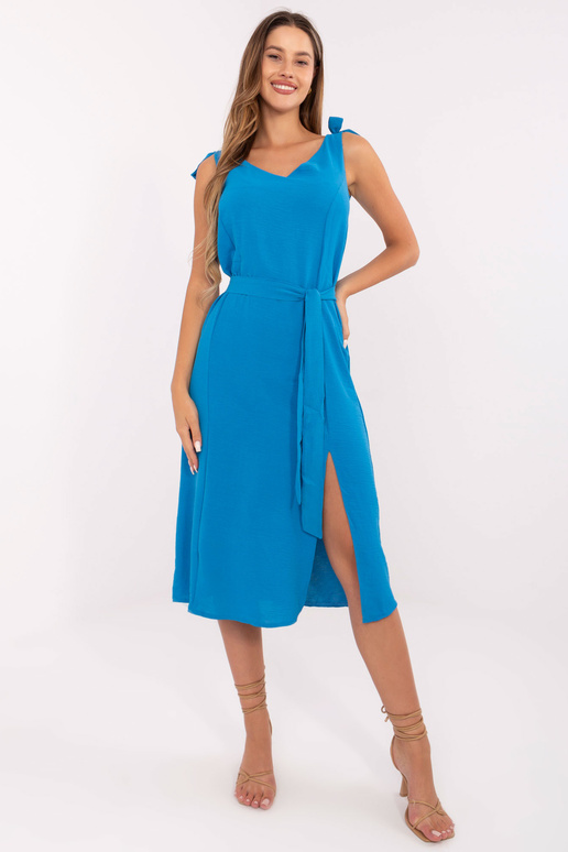 Modré ležérní šaty s výstřihem do V...