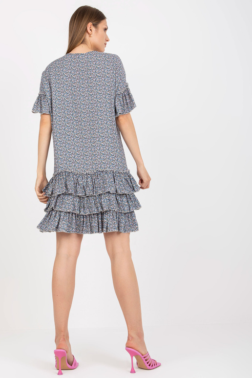 Modré minišaty s volánky a potisky...