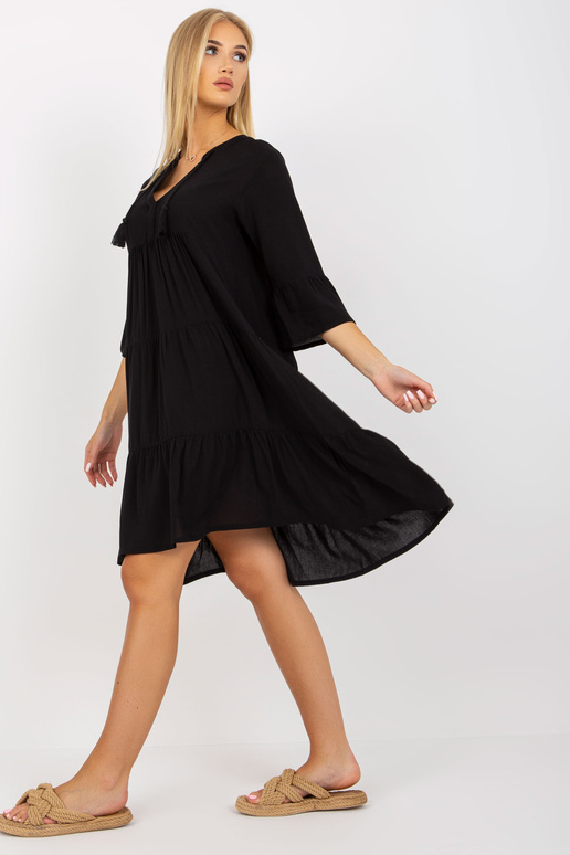 Černé viskózové boho šaty s volány a... Černé viskózové boho šaty s volány a...