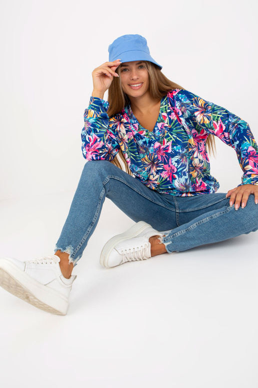 Modrá velurová halenka s potiskem RUE...