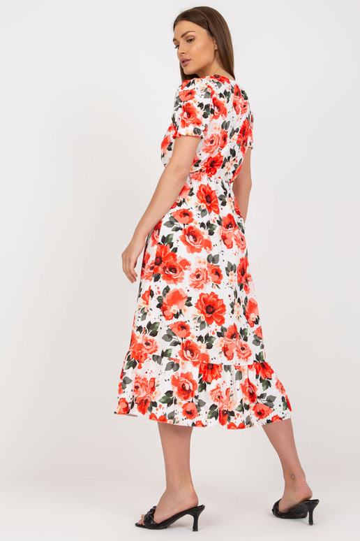 Bílé květované midi šaty s rozparkem