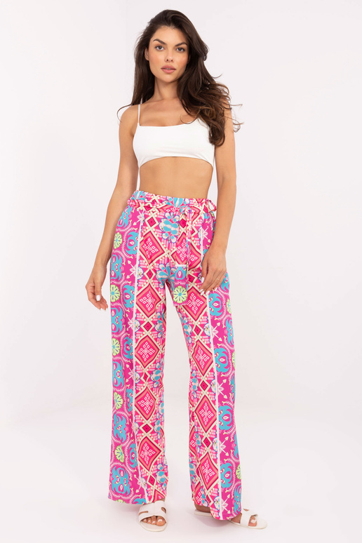 Růžové široké kalhoty s potiskem Růžové široké kalhoty s potiskem