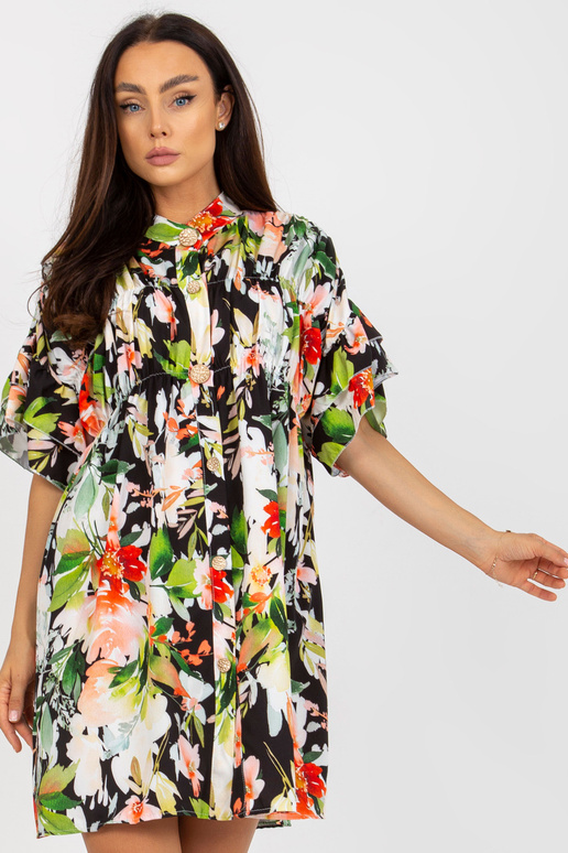 Černé vzdušné květinové šaty s volánem