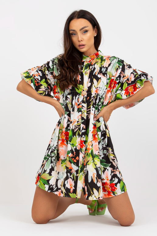 Černé vzdušné květinové šaty s volánem