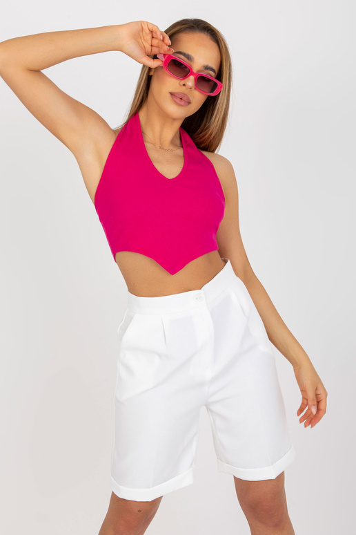 Fuchsiový přiléhavý crop top basic v...