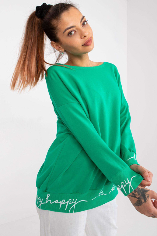 Zelená mikina s nápisy Charliza