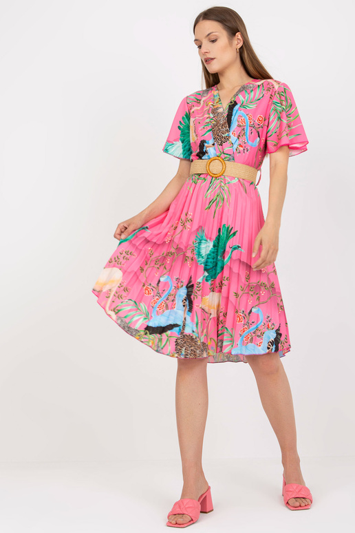 Růžové letní šaty s potiskem a řasením