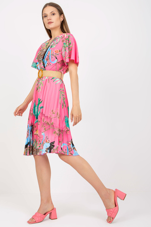 Růžové letní šaty s potiskem a řasením