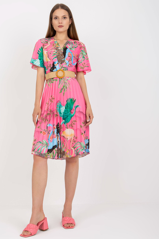 Růžové letní šaty s potiskem a řasením