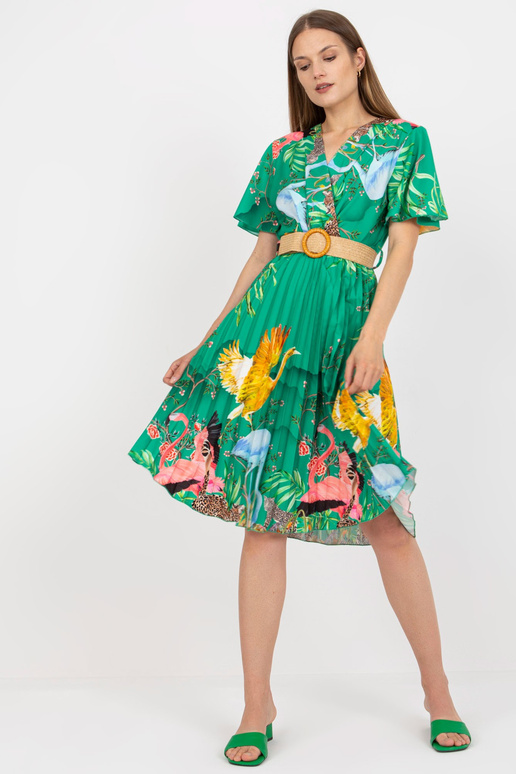 Zelené plisované šaty s potiskem a...