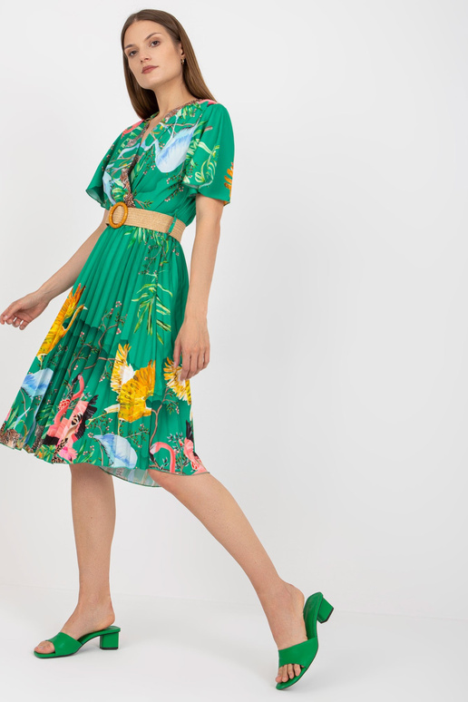 Zelené plisované šaty s potiskem a...