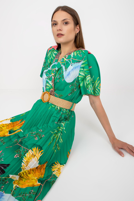 Zelené plisované šaty s potiskem a...