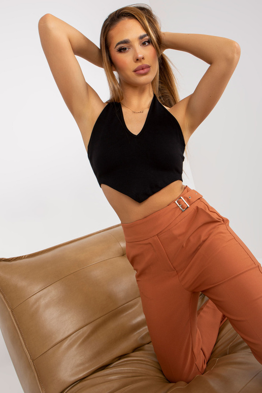 Měděné dámské látkové kalhoty s...