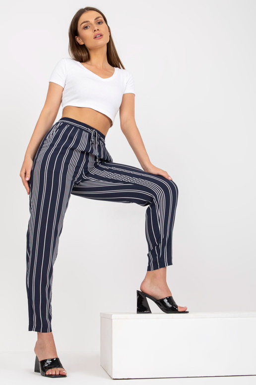 Tmavě modré letní kalhoty z pruhované...