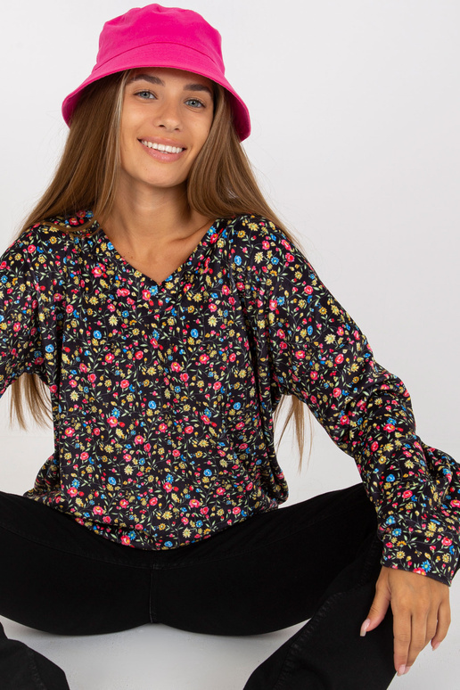 Černá velurová květinová halenka s...