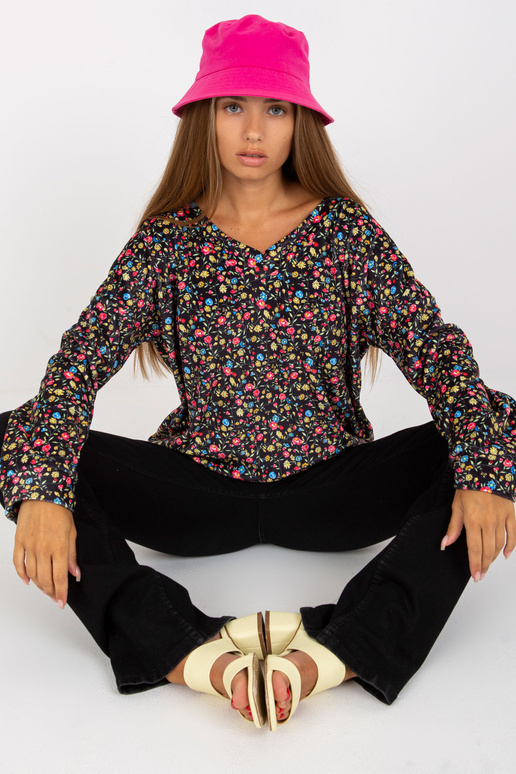 Černá velurová květinová halenka s...