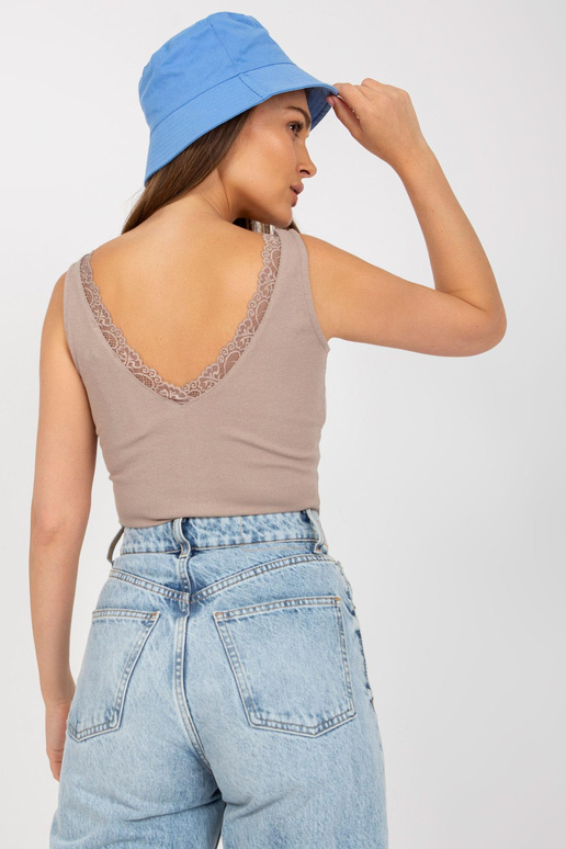 Tmavě béžový žebrovaný základní top s...