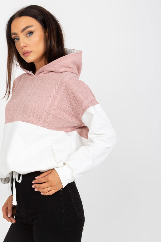 Růžovobílá mikina s kapucí RUE PARIS