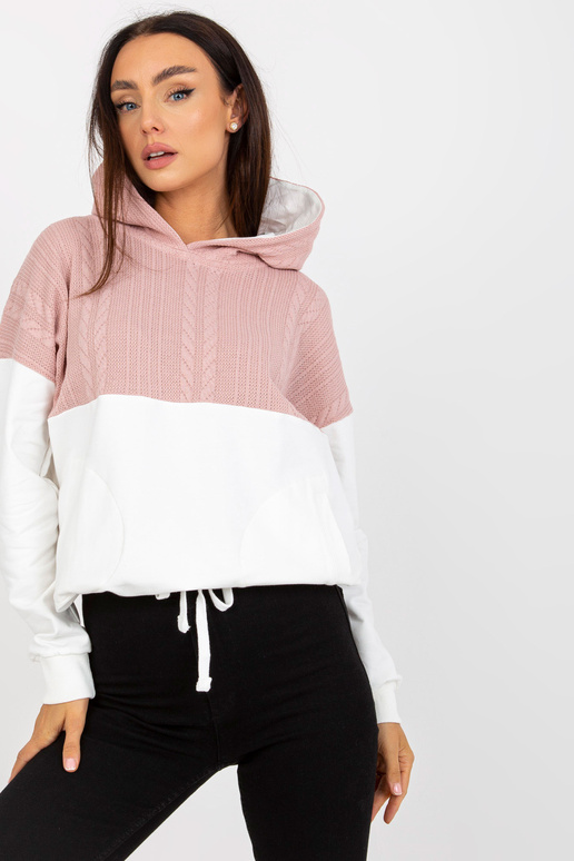 Růžovobílá mikina s kapucí RUE PARIS