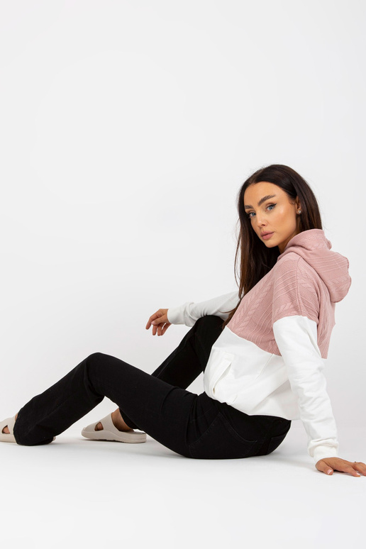 Růžovobílá mikina s kapucí RUE PARIS