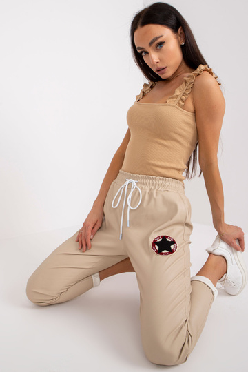 Béžové kalhoty z ekokůže s... 2