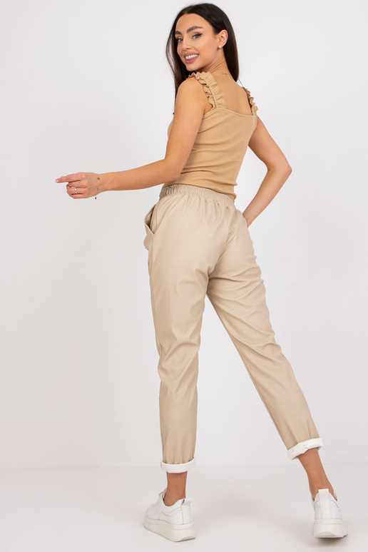 Béžové kalhoty z ekokůže s kapsami Lana