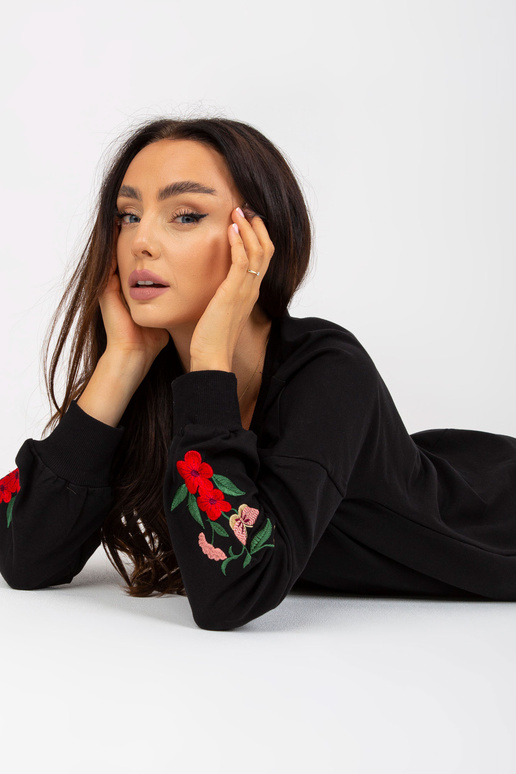 Černé mini mikinové šaty s výšivkou a...