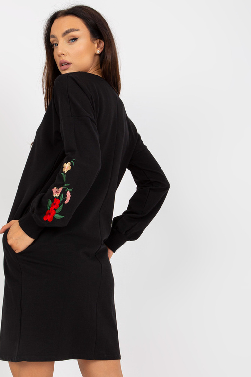 Černé mini mikinové šaty s výšivkou a...