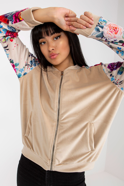 Béžová velurová bomber mikina s...