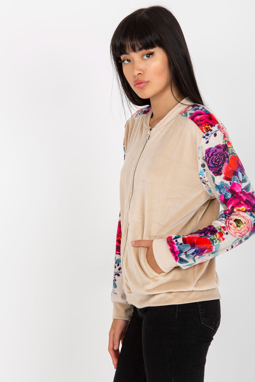 Béžová velurová bomber mikina s...