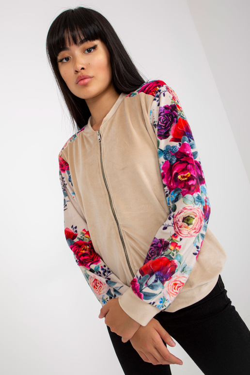 Béžová velurová bomber mikina s...