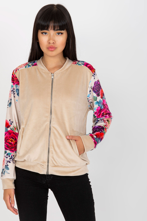 Béžová velurová bomber mikina s...