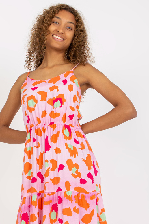 Světle růžové maxi šaty s volány a...