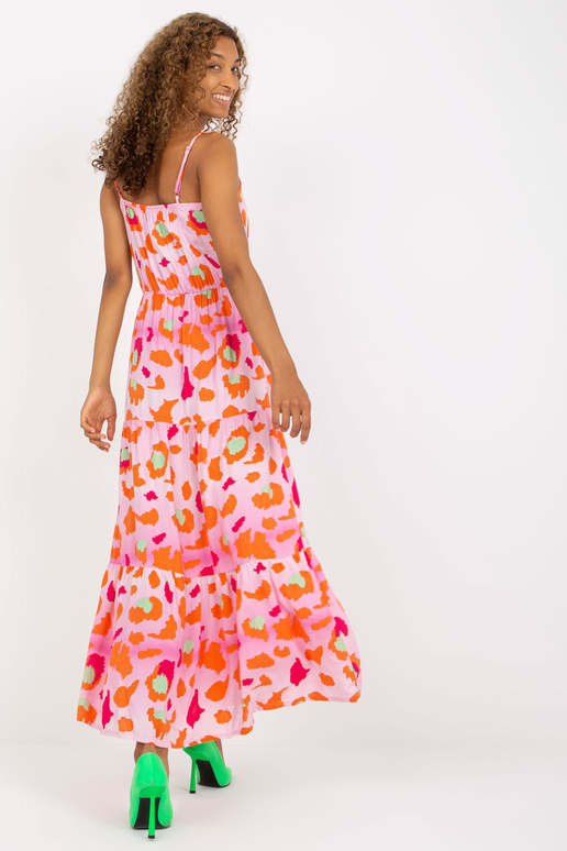 Světle růžové maxi šaty s volány a...