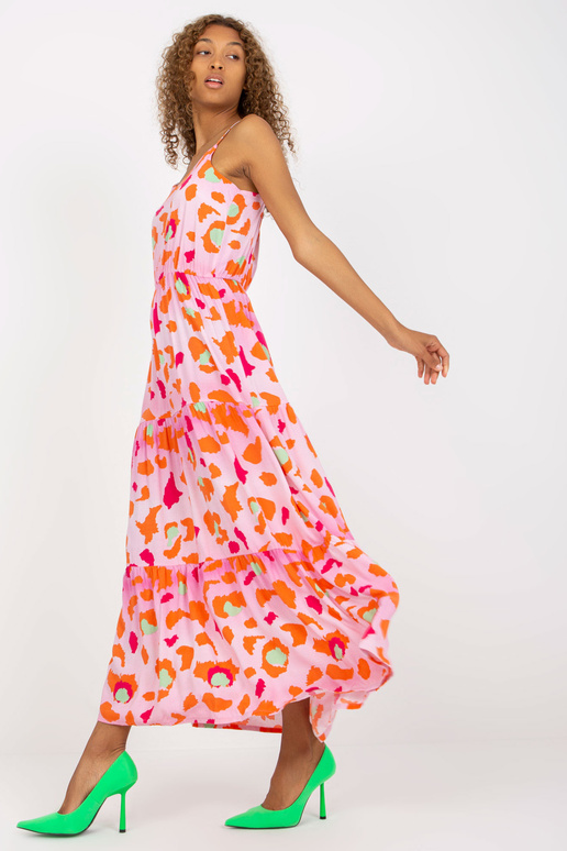 Světle růžové maxi šaty s volány a...