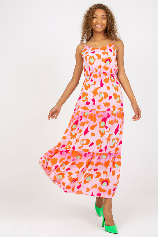 Světle růžové maxi šaty s volány a...