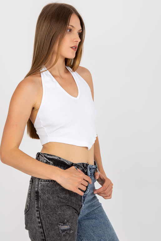 Bílý bavlněný crop top basic v...