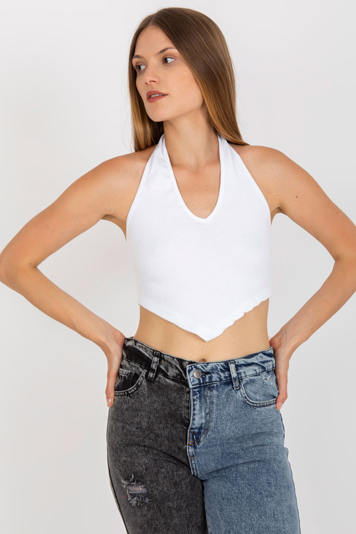 Bílý bavlněný crop top basic v...