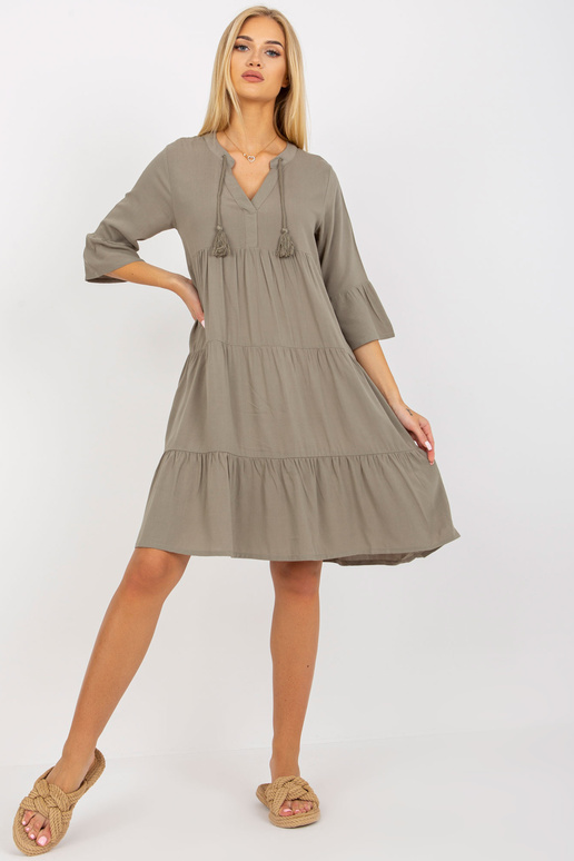 Khaki viskózové šaty s volánem a... Khaki viskózové šaty s volánem a...