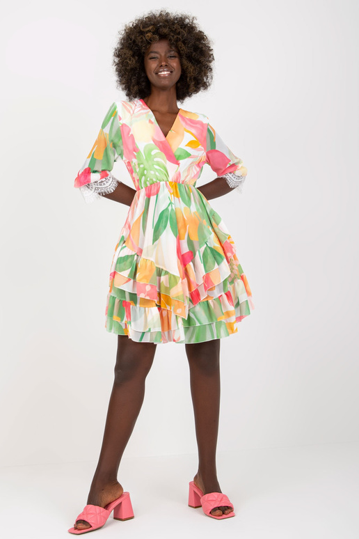 Růžové a zelené rozevláté šaty s...