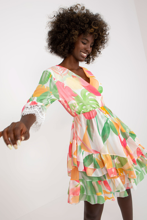 Růžové a zelené rozevláté šaty s...