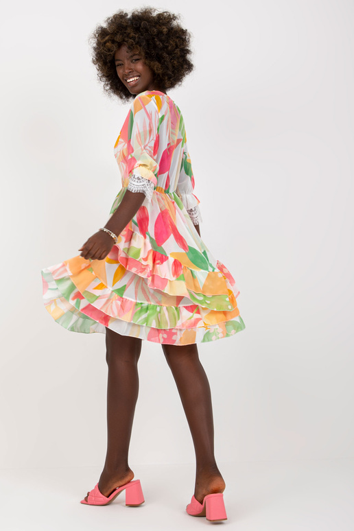 Růžové a zelené rozevláté šaty s...