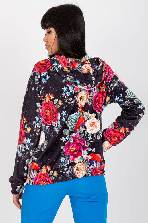 Černá velurová květinová mikina RUE...