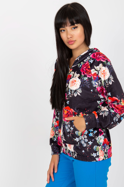 Černá velurová květinová mikina RUE...