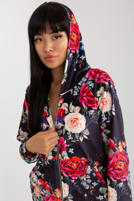 Černá velurová květinová mikina RUE...