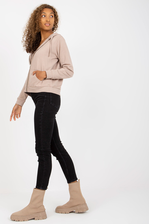 Béžová basic mikina na zip s kapucí