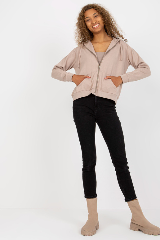 Béžová basic mikina na zip s kapucí